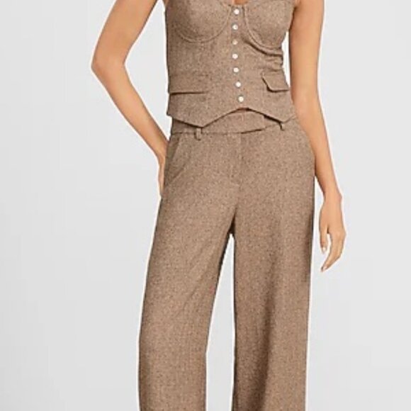Textured Herringbone Sweetheart Button Corset Cami Vest Top & Mid Rise Wide Leg - Picture 4 of 6